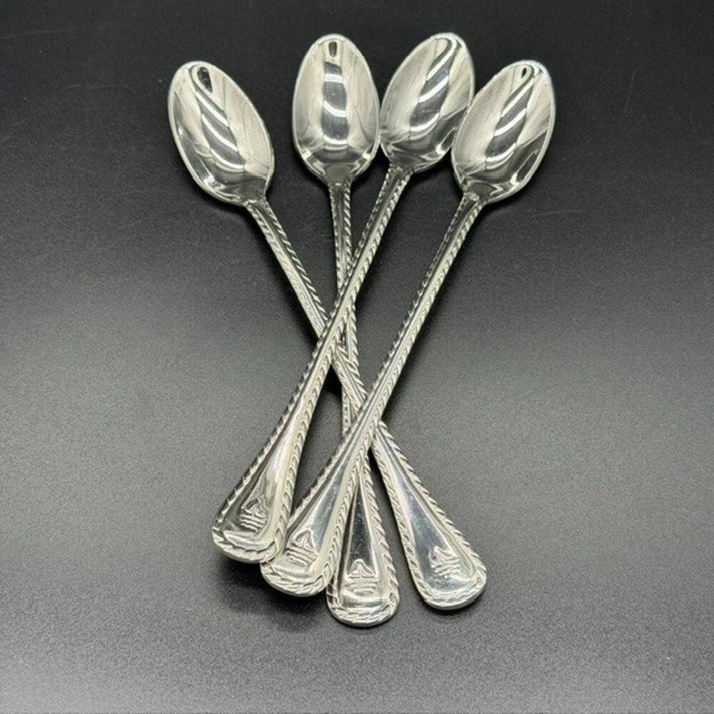 Wallace Nautica Iced Tea Spoon~Rope Edge~Sailboat~7 1/2"~Set of 4